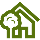 Grønt ikon med tre foran hus